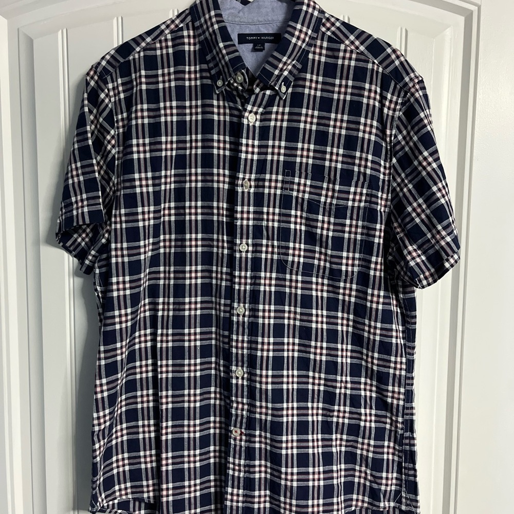 Tommy‎ Hilfiger Men's large Blue and White Plaid collared shirt